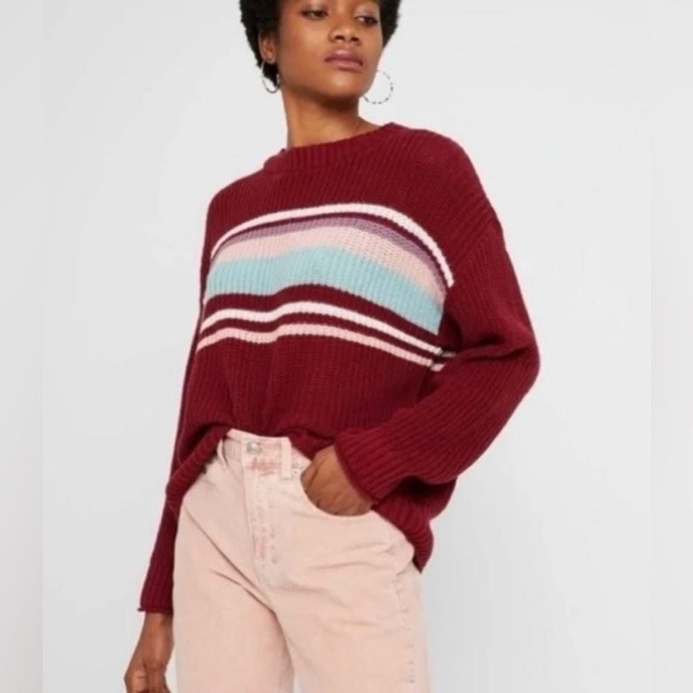 American Eagle Outfitters Burgundy Sweater with Stripes